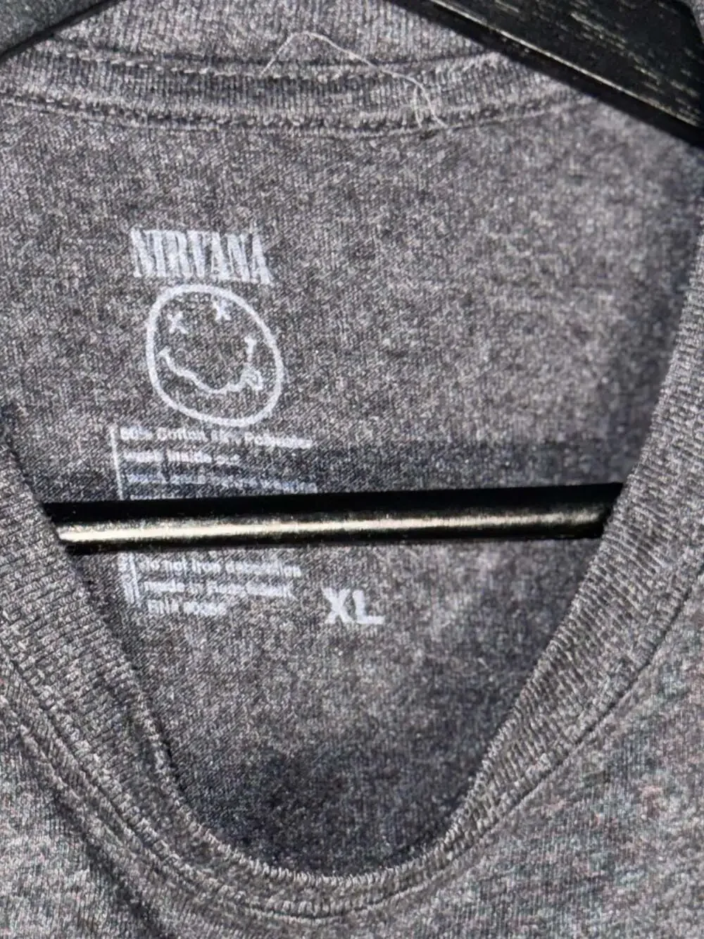 Nirvana Charcoal Grey Graphic T-Shirt Rainbow Tie Dye Smiley Face Band Tee Size - Picture 3 of 3